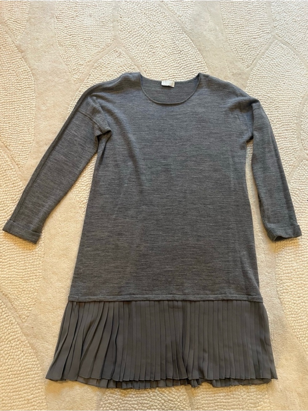 Wrap London Charcoal Grey Long-Sleeve Pleated-Hem Dress